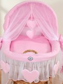 My Sweet Baby Wiklinowy kosz Mojżesza ze składaną budką Amelia - naturalny + różowa pościel