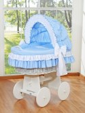 My Sweet Baby Wiklinowy kosz Mojżesza ze składaną budką Bellamy - biały + niebieska pościel