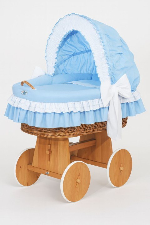 My Sweet Baby Wiklinowy kosz Mojżesza ze składaną budką Bellamy - naturalny + niebieska pościel