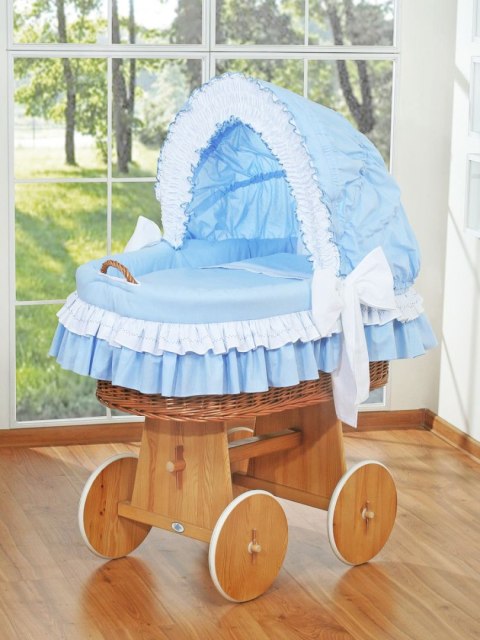 My Sweet Baby Wiklinowy kosz Mojżesza ze składaną budką Bellamy - naturalny + niebieska pościel