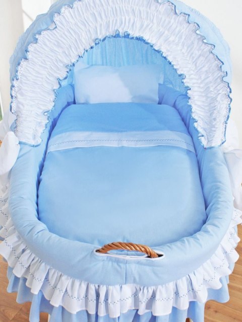 My Sweet Baby Wiklinowy kosz Mojżesza ze składaną budką Bellamy - naturalny + niebieska pościel