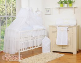 Bobono Duża moskitiera do łóżeczka dziecięcego z białego szyfonu z kółeczkami i kokardką - białe zawieszki