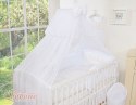 Bobono Duża moskitiera do łóżeczka dziecięcego z białego szyfonu z kółeczkami i kokardką - białe zawieszki