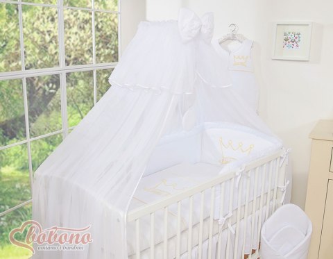 Bobono Duża moskitiera do łóżeczka dziecięcego z białego szyfonu z kółeczkami i kokardką - białe zawieszki