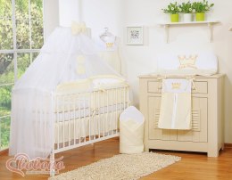 Bobono Duża moskitiera do łóżeczka dziecięcego z białego szyfonu z kółeczkami i kokardką -kremowe zawieszki