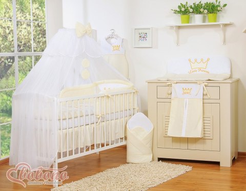 Bobono Duża moskitiera do łóżeczka dziecięcego z białego szyfonu z kółeczkami i kokardką -kremowe zawieszki