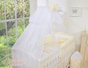 Bobono Duża moskitiera do łóżeczka dziecięcego z białego szyfonu z kółeczkami i kokardką -kremowe zawieszki