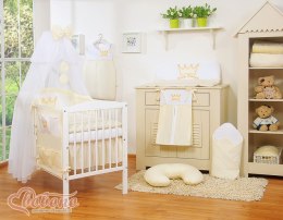 Bobono Duża moskitiera do łóżeczka dziecięcego z białego szyfonu z kółeczkami i kokardką -kremowe zawieszki