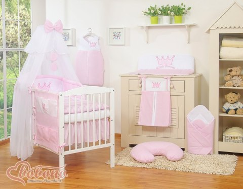 Bobono Duża moskitiera do łóżeczka dziecięcego z białego szyfonu z kółeczkami i kokardką - różowe zawieszki