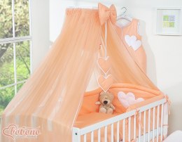 Bobono Duża moskitiera do łóżeczka dziecięcego z szyfonu z wiszącymi serduszkami i kokardką - brzoskwiniowa