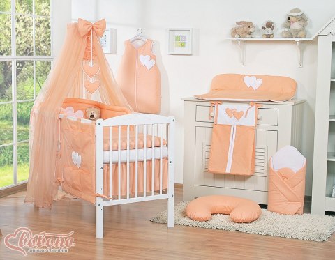 Bobono Duża moskitiera do łóżeczka dziecięcego z szyfonu z wiszącymi serduszkami i kokardką - brzoskwiniowa