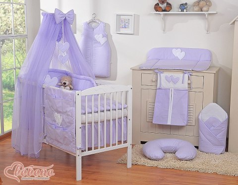 Bobono Duża moskitiera do łóżeczka dziecięcego z szyfonu z wiszącymi serduszkami i kokardką - fioletowa