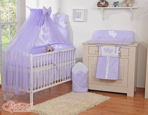 Bobono Duża moskitiera do łóżeczka dziecięcego z szyfonu z wiszącymi serduszkami i kokardką - fioletowa