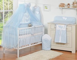 Bobono Duża moskitiera do łóżeczka dziecięcego z szyfonu z wiszącymi serduszkami i kokardką - niebieska