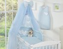 Bobono Duża moskitiera do łóżeczka dziecięcego z szyfonu z wiszącymi serduszkami i kokardką - niebieska