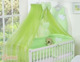 Bobono Duża moskitiera do łóżeczka dziecięcego z szyfonu z wiszącymi serduszkami i kokardką - zielona