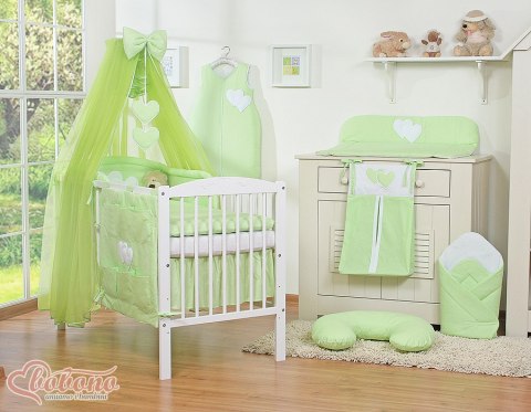 Bobono Duża moskitiera do łóżeczka dziecięcego z szyfonu z wiszącymi serduszkami i kokardką - zielona