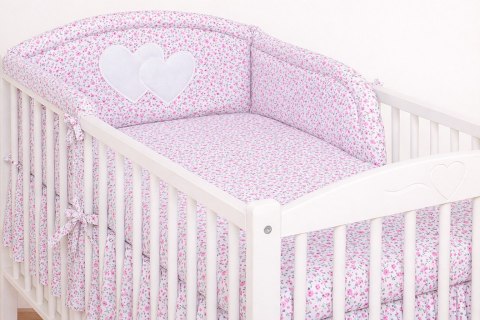 Bobono Ochraniacz do łóżeczka na szczebelki uniwersalny - Serduszka łączka różowa