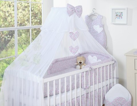 Bobono Ochraniacz do łóżeczka na szczebelki uniwersalny - Serduszka łączka różowa