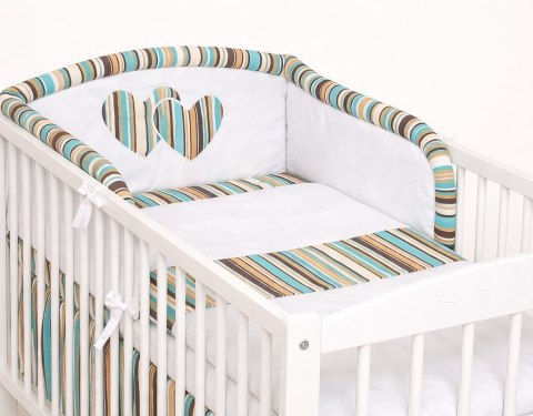 Bobono Ochraniacz do łóżeczka na szczebelki uniwersalny - Serduszka pasy brązowo-turkusowe