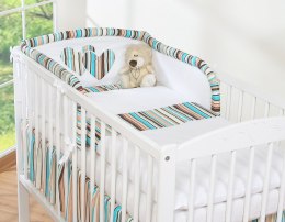 Bobono Ochraniacz do łóżeczka na szczebelki uniwersalny - Serduszka pasy brązowo-turkusowe