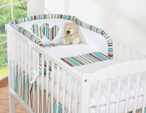 Bobono Ochraniacz do łóżeczka na szczebelki uniwersalny - Serduszka pasy brązowo-turkusowe