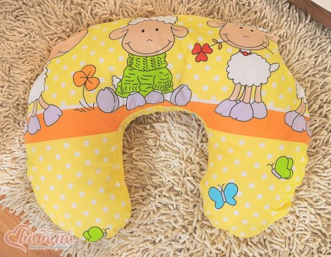 Bobono Poduszka rogal do karmienia fasolka + zdejmowana poszewka - Owieczki pomarańczowo-żółte