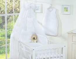 Bobono Pościel 5-cz 120x90 z baldachimem - Wiszące Serduszka białe