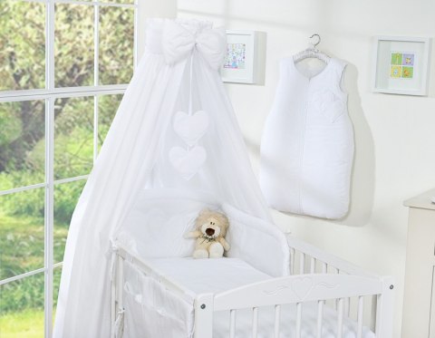 Bobono Pościel 5-cz 120x90 z baldachimem - Wiszące Serduszka białe