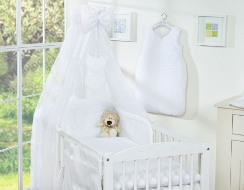 Bobono Pościel 5-cz 120x90 z baldachimem - Wiszące Serduszka białe