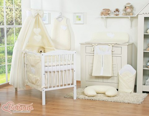 Bobono Pościel 5-cz 120x90 z baldachimem - Wiszące Serduszka kremowa