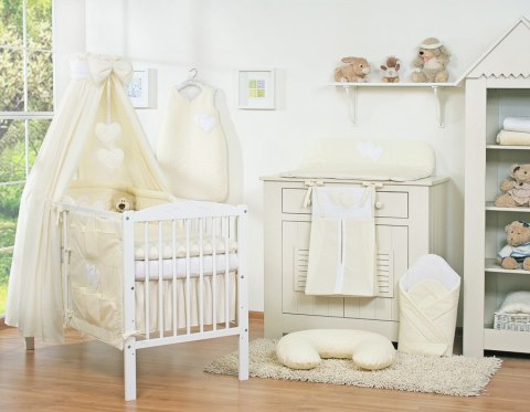 Bobono Pościel 5-cz 120x90 z baldachimem - Wiszące Serduszka kremowa