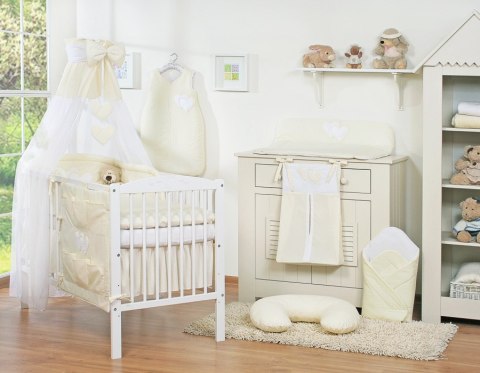 Bobono Pościel 5-cz 120x90 z baldachimem - Wiszące Serduszka kremowa