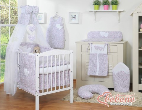 Bobono Pościel 5-cz 120x90 z baldachimem - Wiszące Serduszka łączka różowa