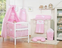 Bobono Pościel 5-cz 120x90 z baldachimem - Wiszące Serduszka różowe