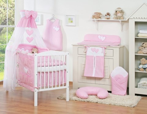 Bobono Pościel 5-cz 120x90 z baldachimem - Wiszące Serduszka różowe