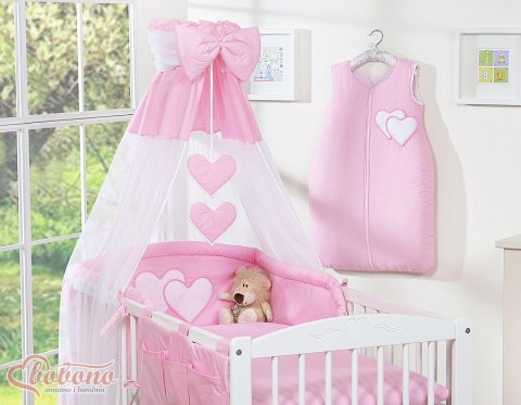 Bobono Pościel 5-cz 120x90 z baldachimem - Wiszące Serduszka różowe