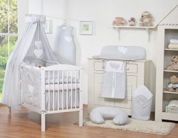 Bobono Pościel 5-cz 120x90 z baldachimem - Wiszące Serduszka szare