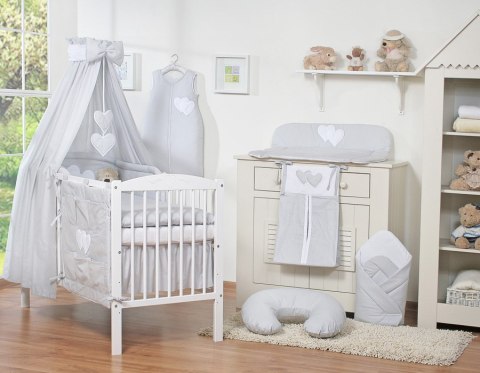 Bobono Pościel 5-cz 120x90 z baldachimem - Wiszące Serduszka szare