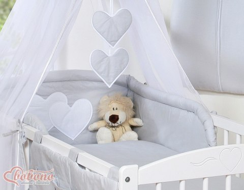 Bobono Pościel 5-cz 120x90 z baldachimem - Wiszące Serduszka szare