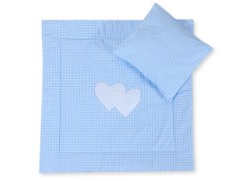 Bobono Pościel do wózka z wypełnieniem kołderka i poduszka - Serduszka kratka niebieska