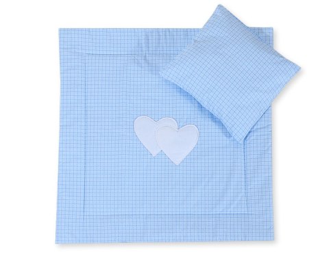 Bobono Pościel do wózka z wypełnieniem kołderka i poduszka - Serduszka kratka niebieska