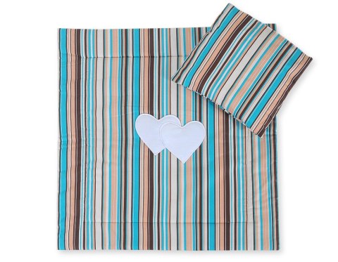 Bobono Pościel do wózka z wypełnieniem kołderka i poduszka - Serduszka paseczki brązowe