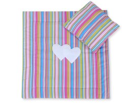 Bobono Pościel do wózka z wypełnieniem kołderka i poduszka - Serduszka paseczki fioletowe