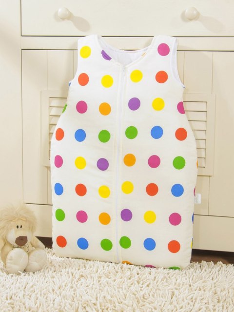 Bobono Śpiworek dla dzieci bawełniany M 6-12 mcy TOG 2.5 całoroczny ocieplany grochy kolorowe na ecru