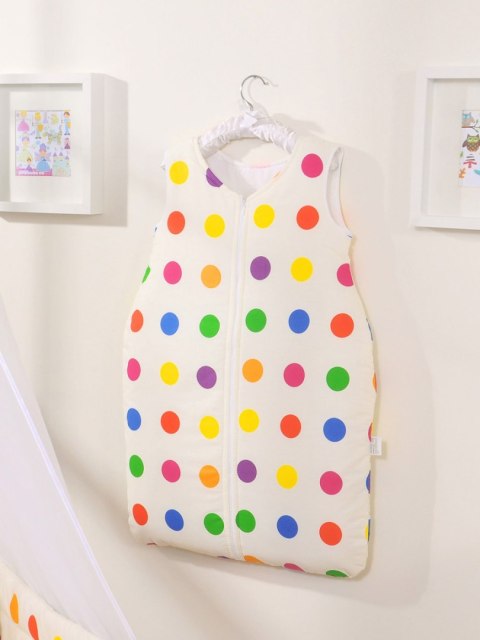 Bobono Śpiworek dla dzieci bawełniany M 6-12 mcy TOG 2.5 całoroczny ocieplany grochy kolorowe na ecru