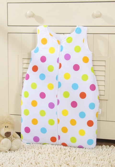 Bobono Śpiworek dla dzieci bawełniany M 6-12 mcy TOG 2.5 całoroczny ocieplany grochy kolorowe