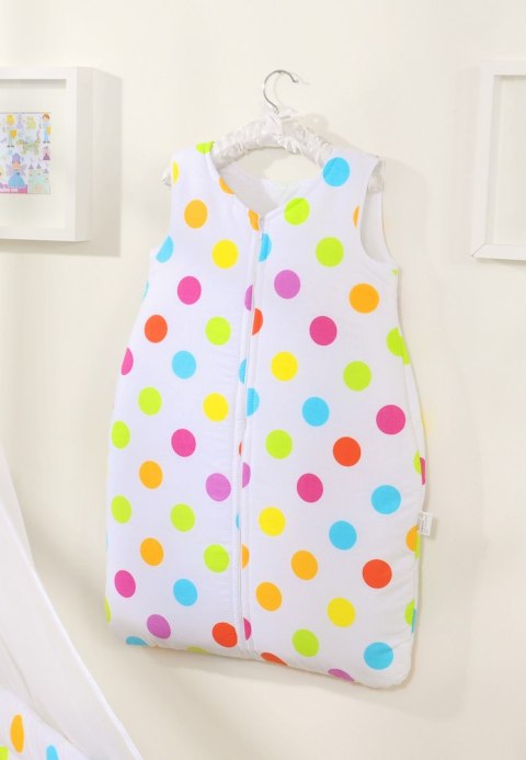 Bobono Śpiworek dla dzieci bawełniany M 6-12 mcy TOG 2.5 całoroczny ocieplany grochy kolorowe