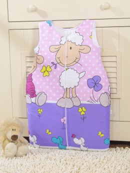 Bobono Śpiworek dla dzieci bawełniany M 6-12 mcy TOG 2.5 całoroczny ocieplany owieczki fioletowo-różowe