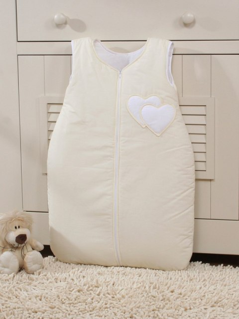 Bobono Śpiworek dla dzieci bawełniany M 6-12 mcy TOG 2.5 całoroczny ocieplany serduszka kremowe